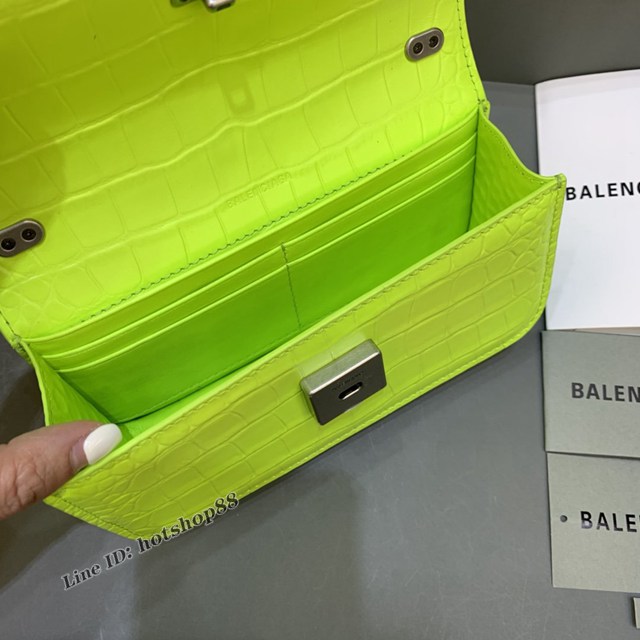 Balenciaga專櫃爆款小號鱷魚螢光綠肩背包 巴黎世家新款Gossip bag斜挎包 fyj1308